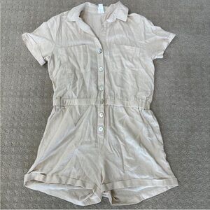 Today only!! Linen-Blend Tan Button-Up Romper Size Small